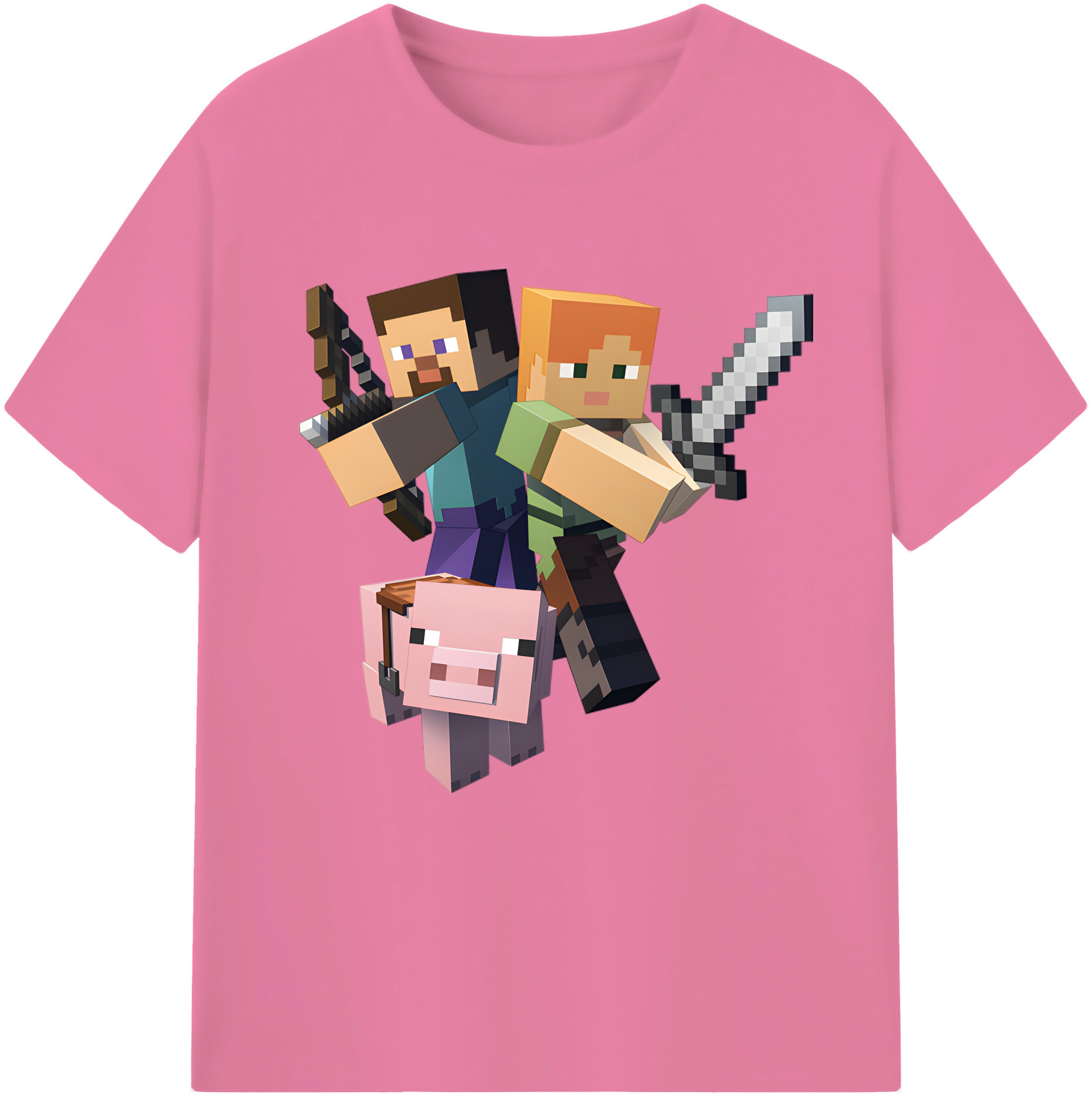 （画像用） マインクラフト ブロックの世界 Minecraft MC Block world 綿100％半袖Tシャツ（フロントプリント）